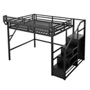 Queen Size Loft Bed With Stairs, Storage Shelves, Wardrobe - Black by HouseOfZazla