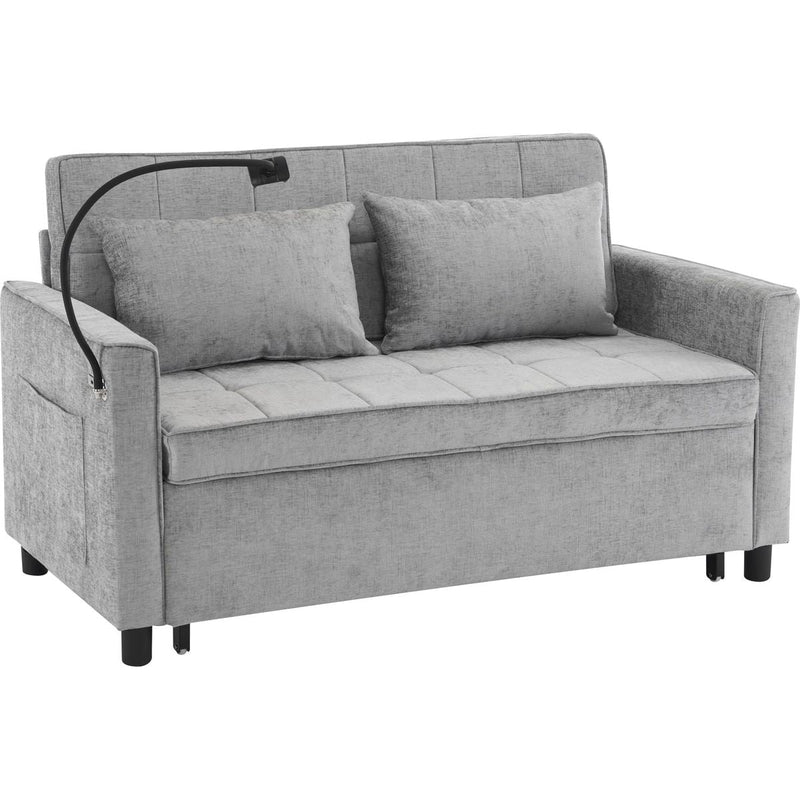 56.9' Loveseat Sofa Pull-out Sofa Bed Sleeper Sofa with a Reversible Backrest Cushion, Side Pockets, Two USB Ports and a Phone Holder for Living Room, Grey