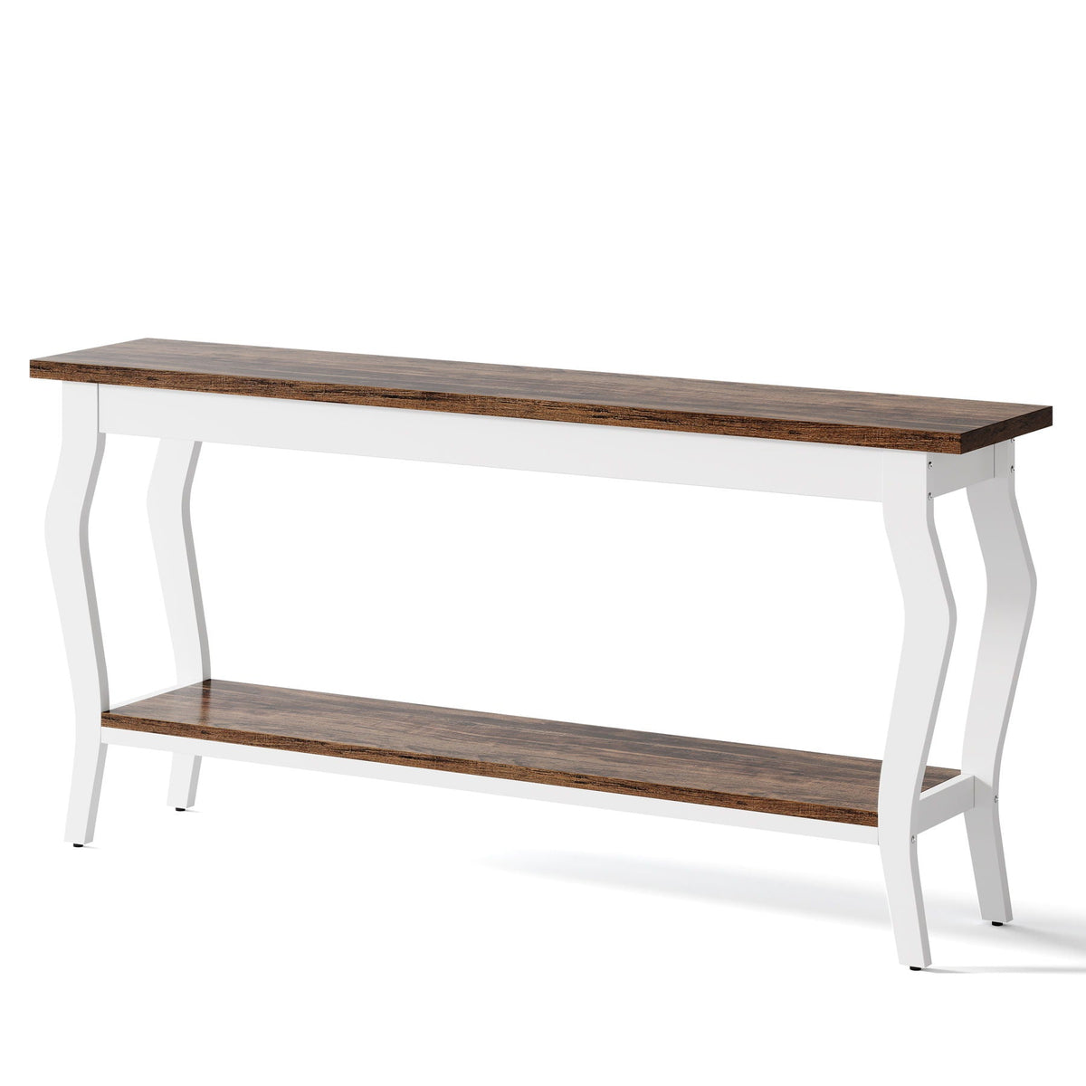 Console Table With Design, Extra Long Sofa Table For Living Entryway - Brown / White