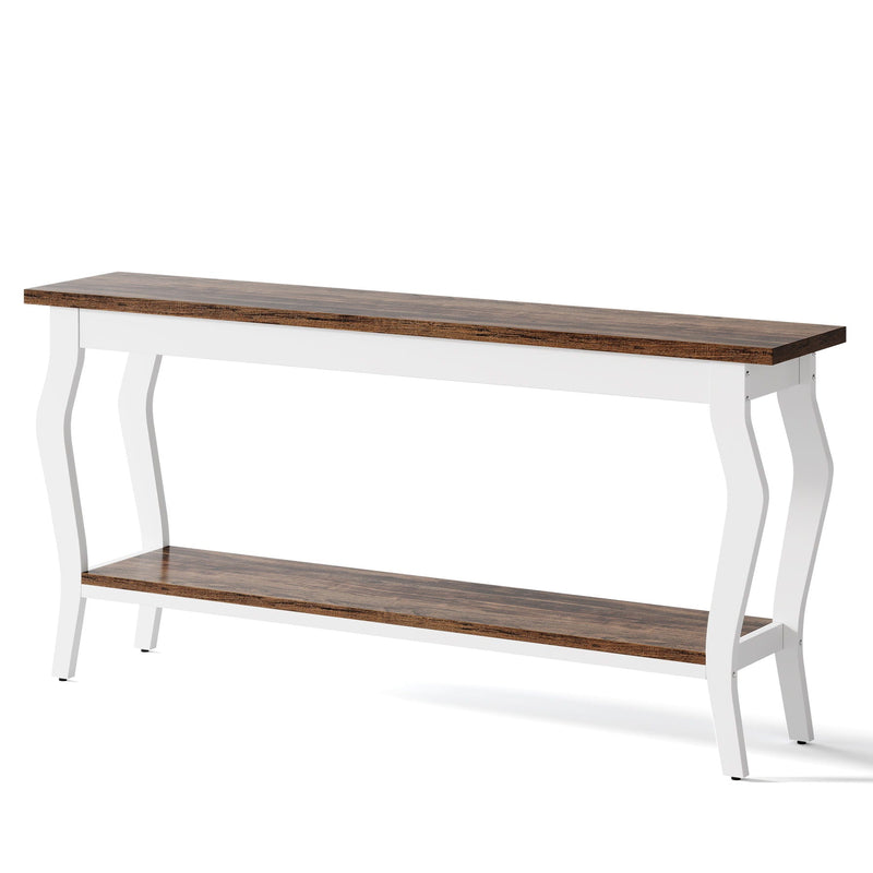 Console Table With Design, Extra Long Sofa Table For Living Entryway - Brown / White