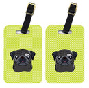 Checkerboard Lime Green Black Pug Luggage Tag