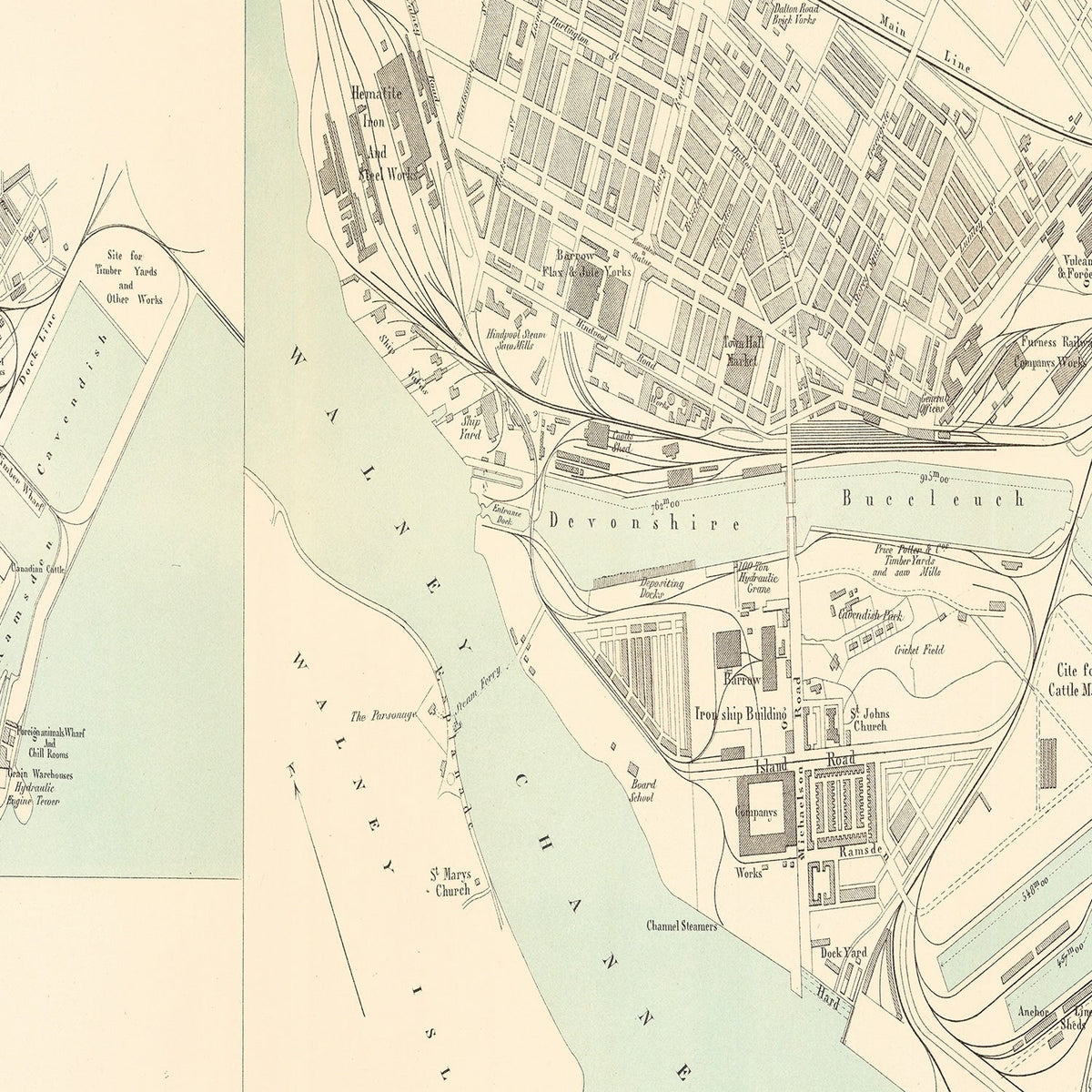 Vintage Map of Barrow, England 1884, photo 2 of 5