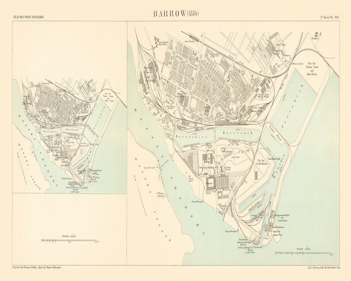 Vintage Map of Barrow, England 1884, photo 5 of 5