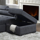 Haris - Sleeper Sofa Sectional With Adjustable Headrest And Storage Ottoman - Dark Gray by HouseOfZazla
