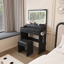 Modern Makeup Vanity Set With Power Outlet, Hair Dryer Holder, And Adjustable Lighting by HouseOfZazla