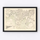 Vintage Map of Copenhagen, Denmark 1884