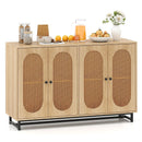 50 Inch Buffet Sideboard Cabinet with 4 Rattan Doors and Adjustable Shelves-Natural by LJGDeals