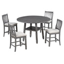 5-Piece Counter Height Dining Table Set in 2 Table Sizes with 4 Folding Leaves and 4 Upholstered Chairs for Dining Room (Gray+Beige Cushion)