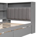Platform Bed With Upholstered Headboard, Storage Shelves, Drawers, Charging Station, LED Lighting, Built In Desk by HouseOfZazla