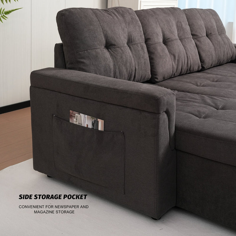 Upholstered Sleeper Sofa, L Shaped Sectional Couch with Reversible Storage, Convertible Corner Lounge Couches w/Pull Out Sofa bed for Living Room, Apartment,