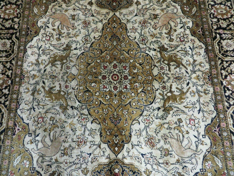 3' X 5' Fine Handmade Chinese Silk Rug Deer Birds Hand Knotted One Of A Kind