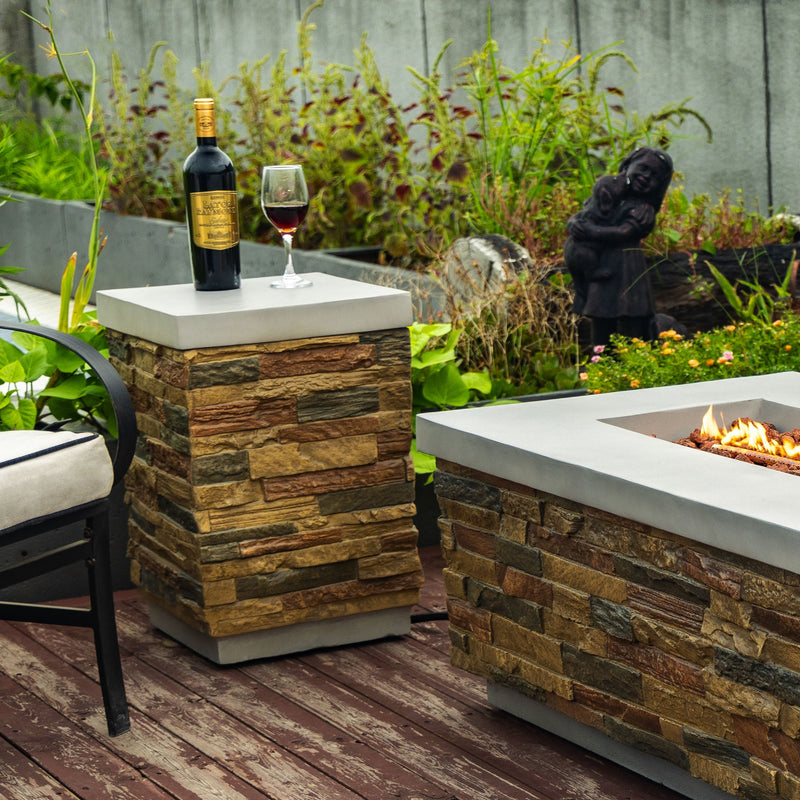 Sandstone Outdoor Propane Tank Holder Fire Pit Cover Side Table Lightweight Concrete 15.35 x 15.35 x 23 inches