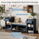 Entryway Storage Bench With Cushion, Drawers & Open Shelves by HouseOfZazla