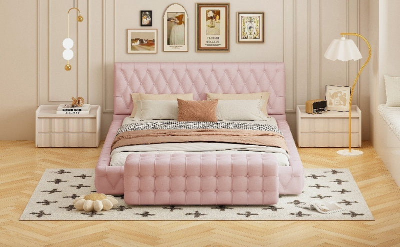 2-Pieces Bedroom Sets Queen Size Upholstered Bed with Rectangular Upholstered Ottoman for Bedroom,Pink