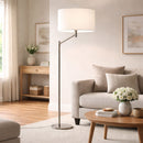 Horizon - Table Lamp With On / Off Switch Curved Base Linen Shade - Brushed Nickel / Silver / White by HouseOfZazla