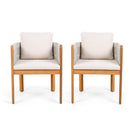 Acacia Wood Outdoor Dining Chairs 2-Pack with Beige Cushions