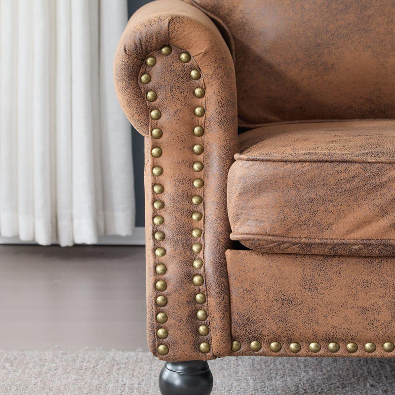 68 Inch Nailhead Trim Couches for Living Room, 22' Deep Seat Rolled Arm Sofa, Faux Leather Couch Upholstered SofaComfy Upholstered 2 Seater Sofa, w/Wooden Leg, Large Traditional Sofa for Bedroom