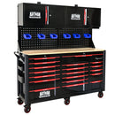 Wall Mounted Double Door Storage Cabinet With Tool Rack And Hooks, Stainless Steel - Black / Red