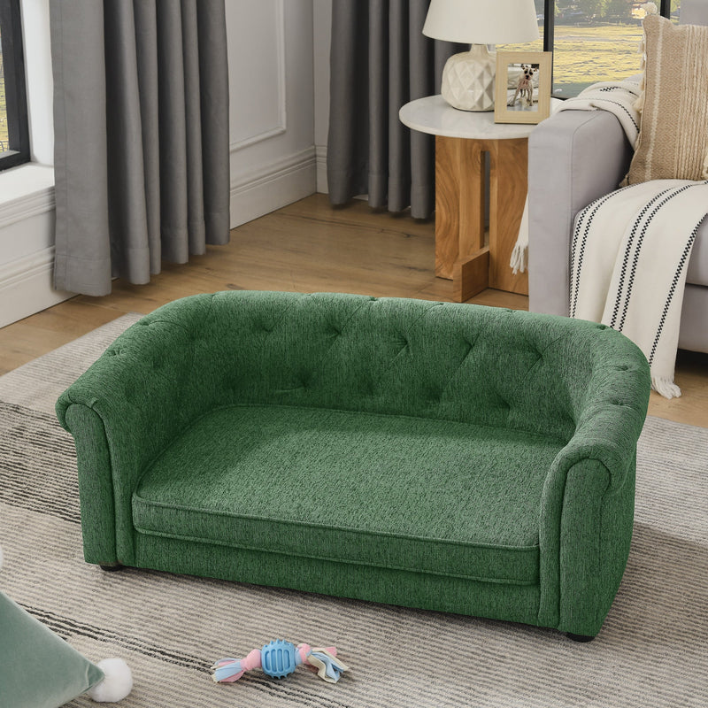 Contemporary Pet Sofa with Arc-Shaped Backrest and Armrests, Breathable Linen, Soft Cushion, Green, 38'x22'x15'