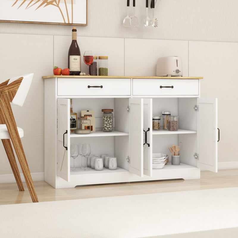 47.95" Farmhouse Buffet Cabinet Storage Sideboard with 2 Drawers and 4 Doors for Dining Living Room Kitchen Cupboard-White