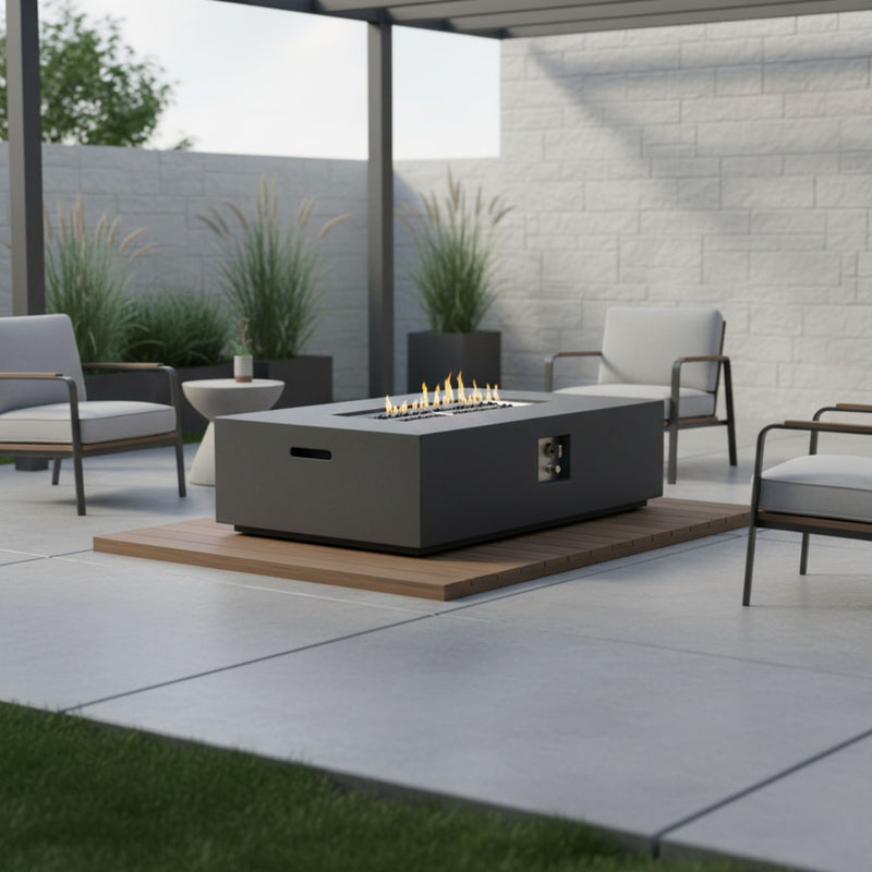 Volon - Rectangular Fire Pit Table, Propane Powered, 50,000 BTU - Light Gray, photo 17 of 25
