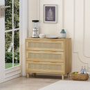 3 Drawer Storage Cabinet With Rattan Drawers For Bedroom, Living Room - Oak by HouseOfZazla