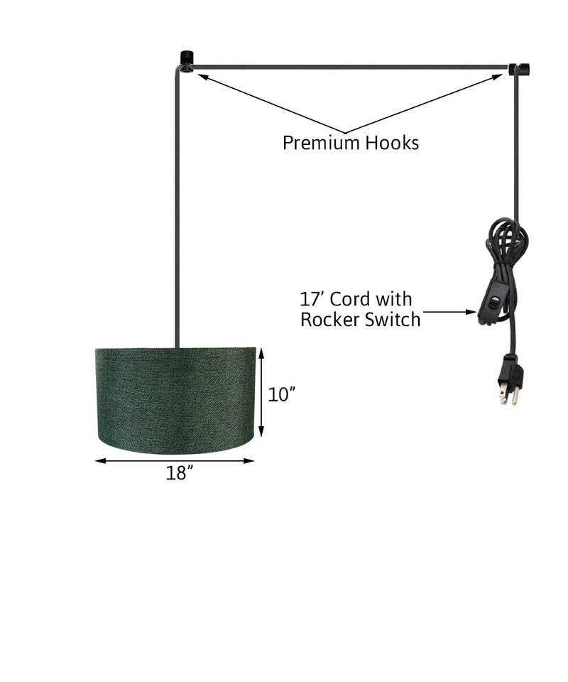 18"W 1 Light Swag Plug-In Pendant  Granite Gray Shade Black Cord