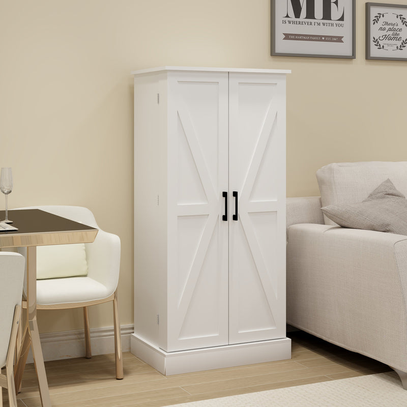 50" LED Kitchen Pantry Cabinet,Freestanding Buffet Cupboards Sideboard with 2 Doors with Racks and Shelves for Kitchen, Living Room and Dining Room-White