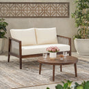 Outdoor Loveseat and Coffee Table Set, Acacia Wood Frame with Rope Detail by HouseOfZazla