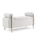 Elegant Upholstered Storage Bench With Cylindrical Arms And Iron Legs, by HouseOfZazla