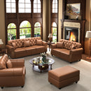 Upholstered Sofa With Nailhead Trim, Rolled Armrests With Ottoman