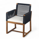 Outdoor Dining Chairs Set of 2, Acacia Wood Patio Armchair with Rope Design Back and Arms and Washable Cushion,for Backyard, Poolside, Garden,Black