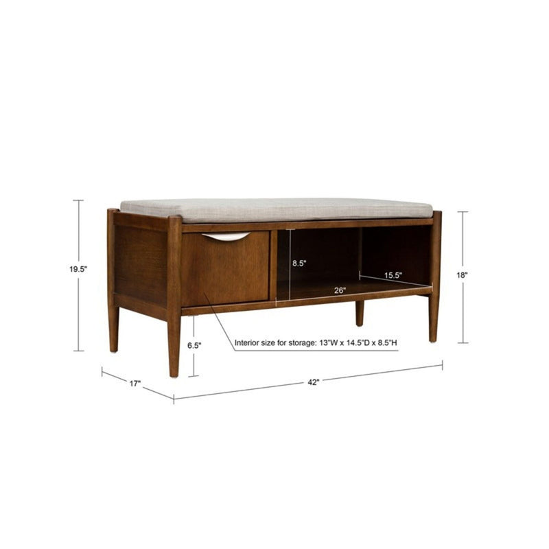 Accent Bench With Storage, Upholstered Cushion - Walnut Brown, photo 4 of 7