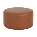 Upholstered Round Ottoman,PU Leather, Cognac Brown