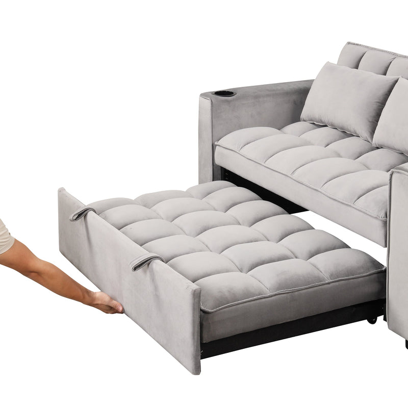 55.3" 4-1 Multi-functional Sofa Bed with Cup Holder and USB Port for Living Room or Apartments, Gray