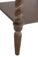 15.5x15.5x23.5' Distressed Brown Wood Side Table with Turned Spiral Legs and Lower Shelf by HouseOfZazla