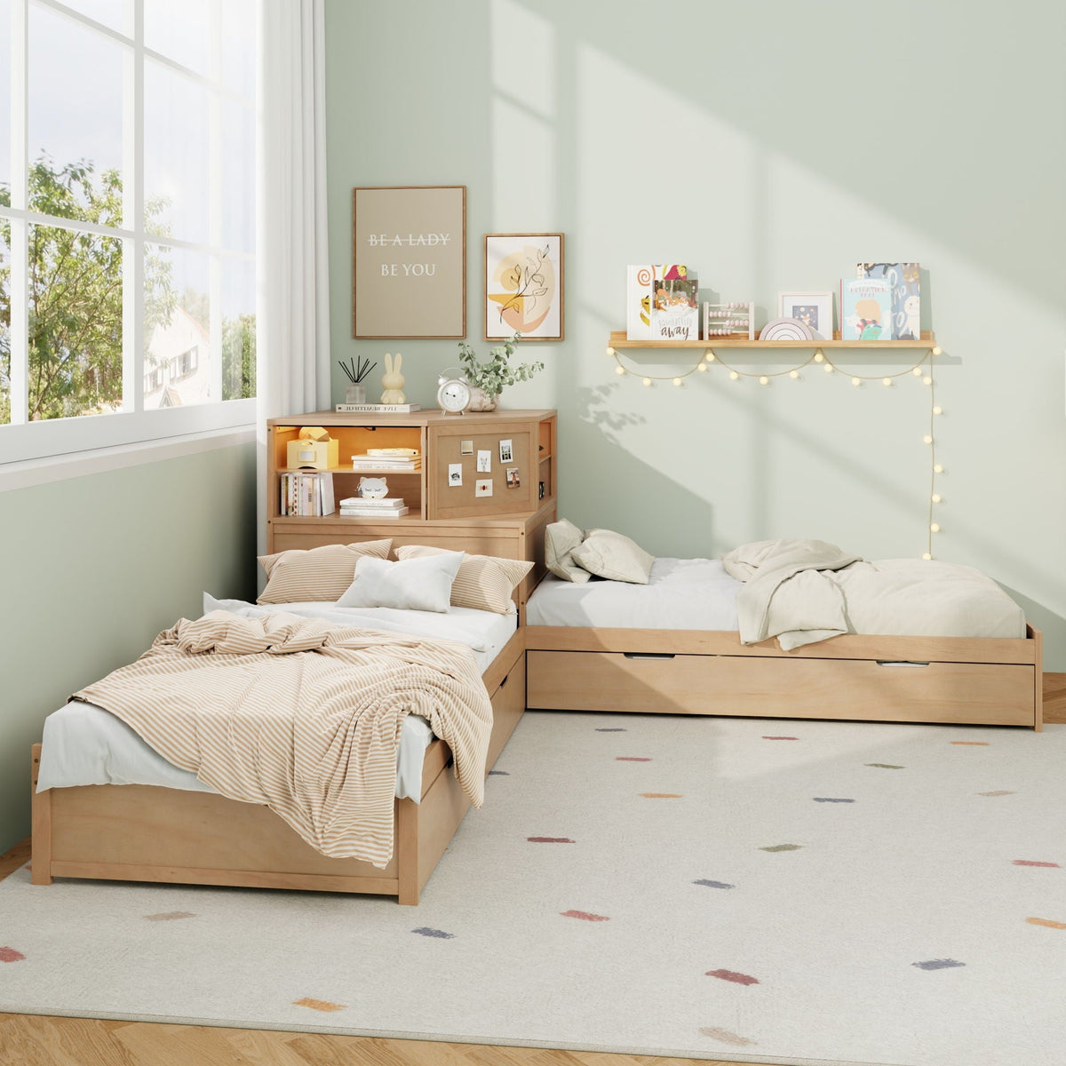 L-Shaped Bed Frame With Trundle, Built In Desk & LED Lighting, photo 22 of 31