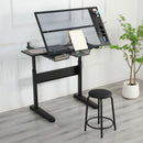 Hand Crank Adjustable Drafting Table Drawing Desk With 2 Metal Drawers With Stool by HouseOfZazla