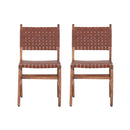 Rustic Wooden Dining Chair (Set of 2) With Genuine Leather Woven Upholstery - Brown by HouseOfZazla