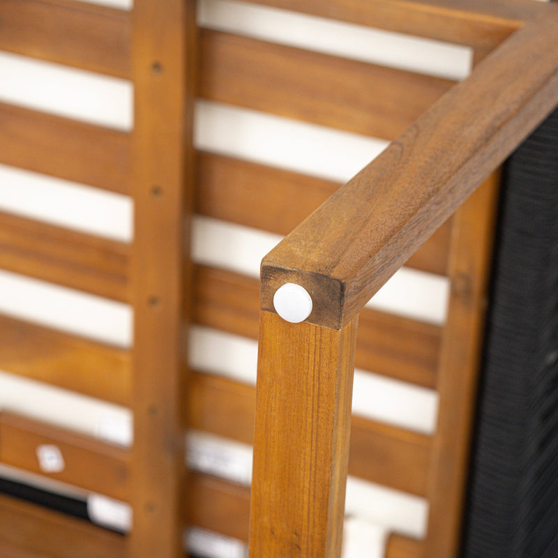 Outdoor Dining Chairs Set of 2, Acacia Wood Patio Armchair with Rope Design Back and Arms and Washable Cushion,for Backyard, Poolside, Garden,Black