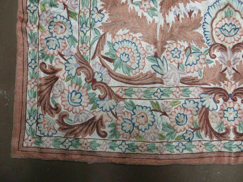 4' X 6' Vintage Embroidery Hand Stitched Rug Silk On Cotton India Backing Nice