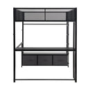 Full Size Gaming Loft Bed With LED Desk, Open Wardrobe, 3 Linen Storage Drawers - Black