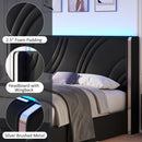 Modern Upholstered LED Bed Frame With Storage Drawers, Wingback Headboard, RGB Light by HouseOfZazla