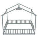 Double Twin House-Style Floor Bed with Fence, Guardrails, without door, Grey(Old Sku:W504P143316)