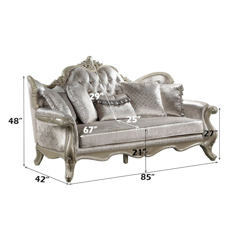 Libertee - Sofa With 5 Pillows - Beige Fabric & Champagne, photo 5 of 7