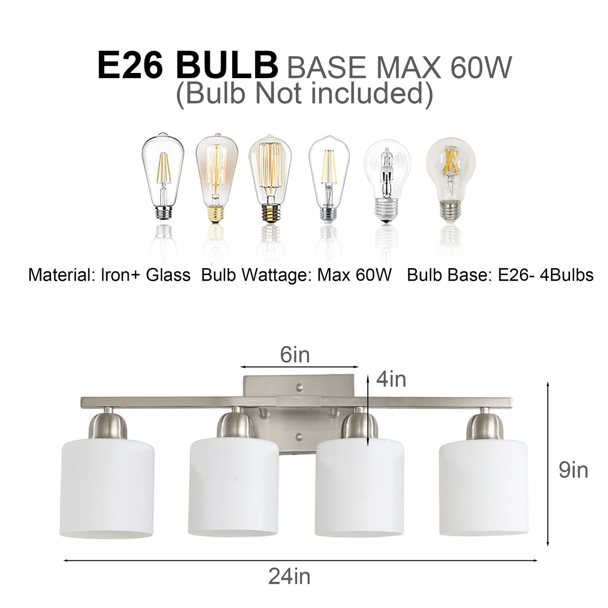 Modern 4-Light Bathroom Fixture with Nickel Finish and Milky, photo 5 of 7