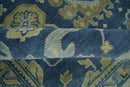 9.3x12 Hand Knotted Blue and Beige Traditional Oushak Wool Area Rug