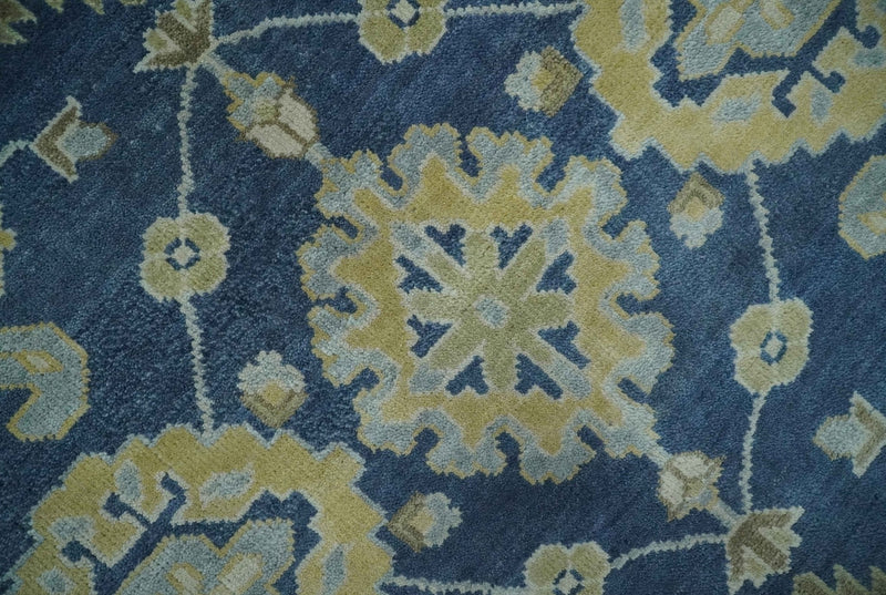 9.3x12 Hand Knotted Blue and Beige Traditional Oushak Wool Area Rug