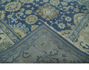 9.3x12 Hand Knotted Blue and Beige Traditional Oushak Wool Area Rug