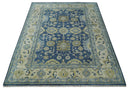 9.3x12 Hand Knotted Blue and Beige Traditional Oushak Wool Area Rug